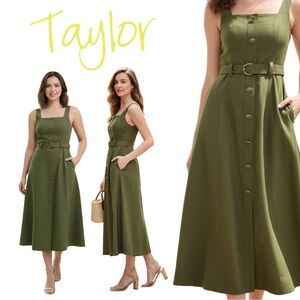 Taylor Women's Square-Neck Button-Front A-Line Dress